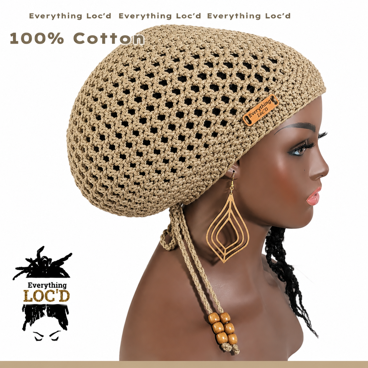 Crochet cotton green Rasta Tam for Dreadlocks, Slouchy Beanie with drawstring