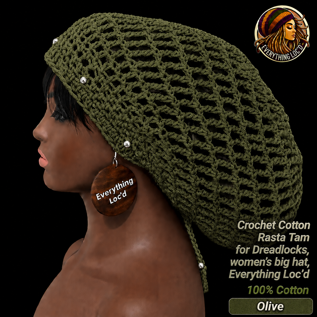 Crochet Cotton Rasta Tam for Dreadlocks, women’s big hat, Everything Locd