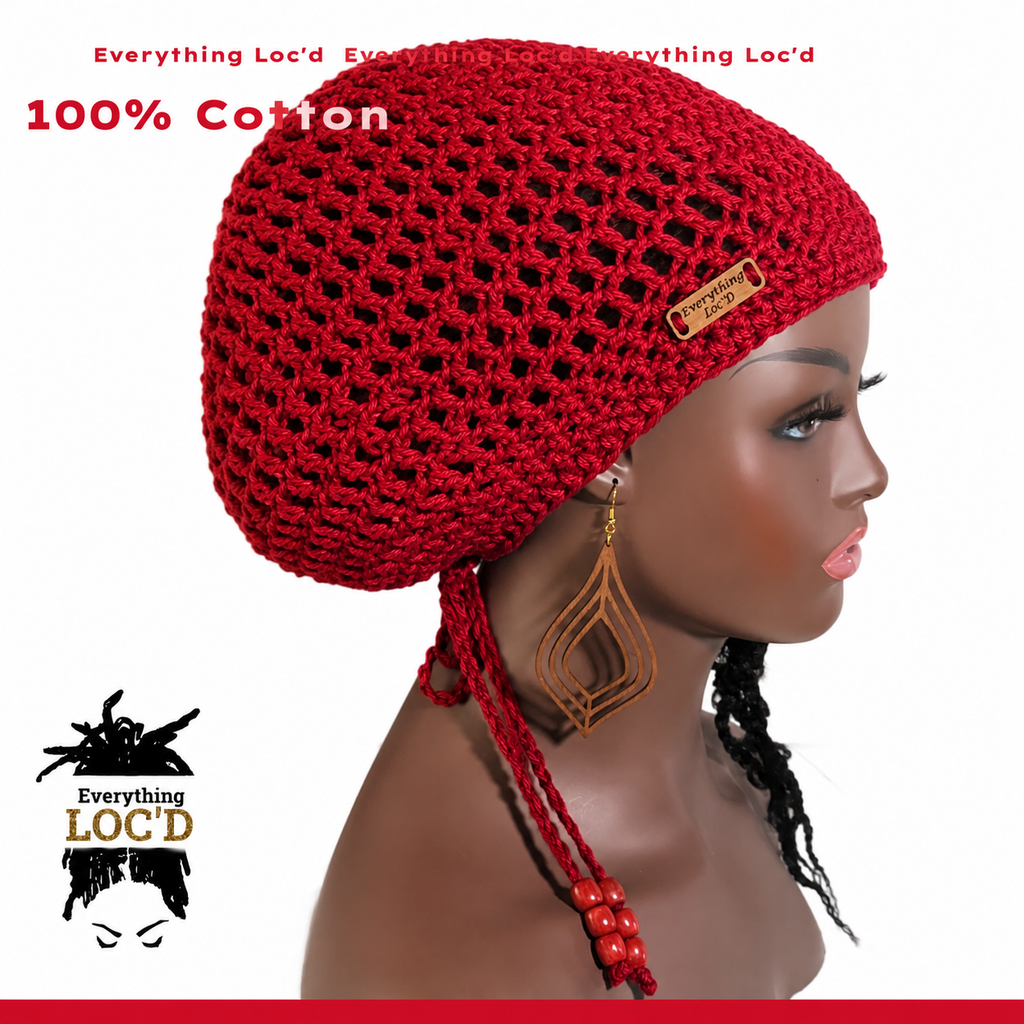 Crochet cotton green Rasta Tam for Dreadlocks, Slouchy Beanie with drawstring