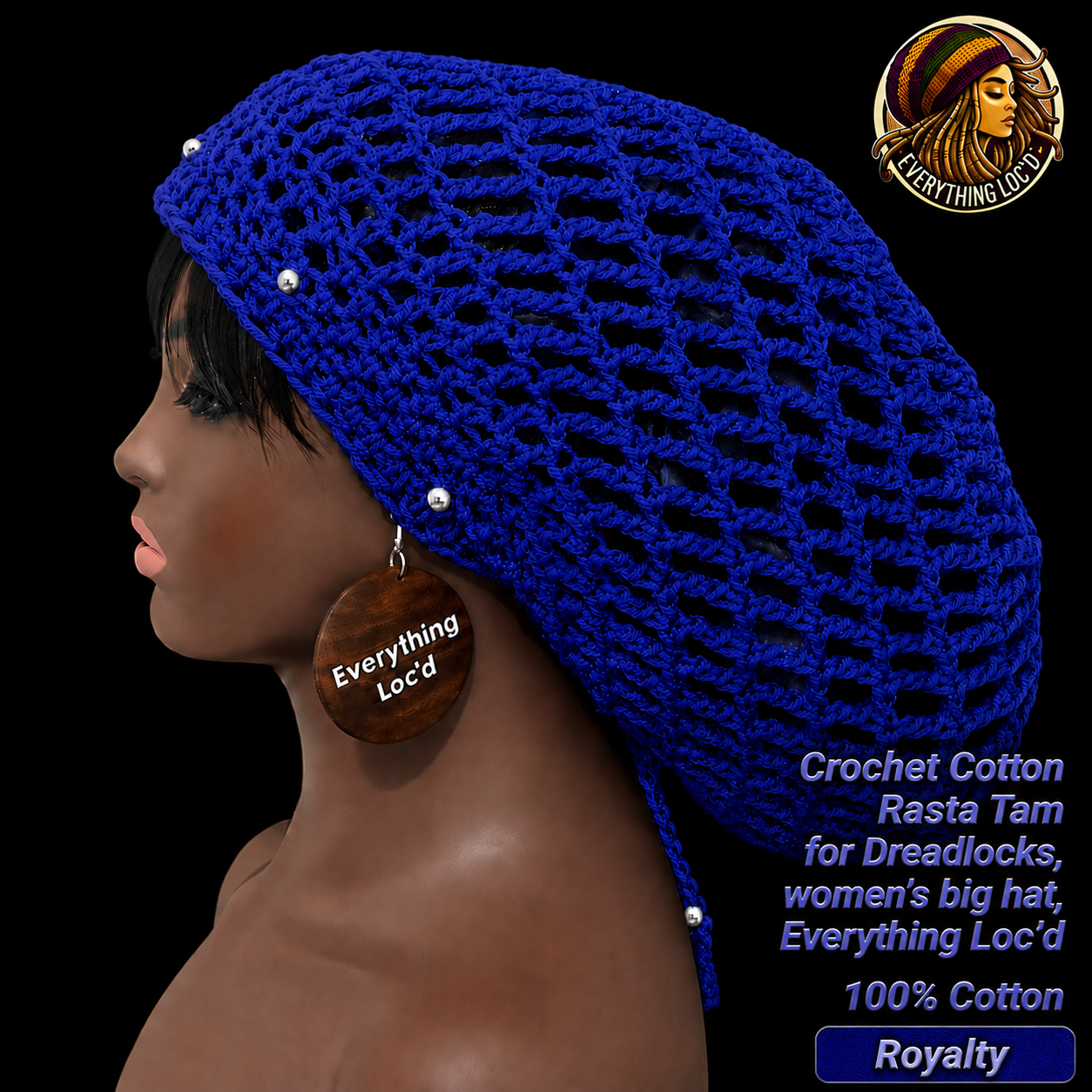 Crochet Cotton Rasta Tam for Dreadlocks, women’s big hat, Everything Locd