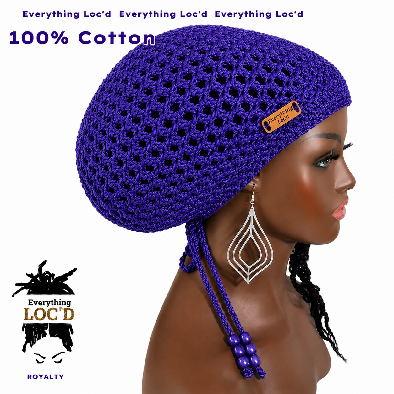 Crochet cotton green Rasta Tam for Dreadlocks, Slouchy Beanie with drawstring