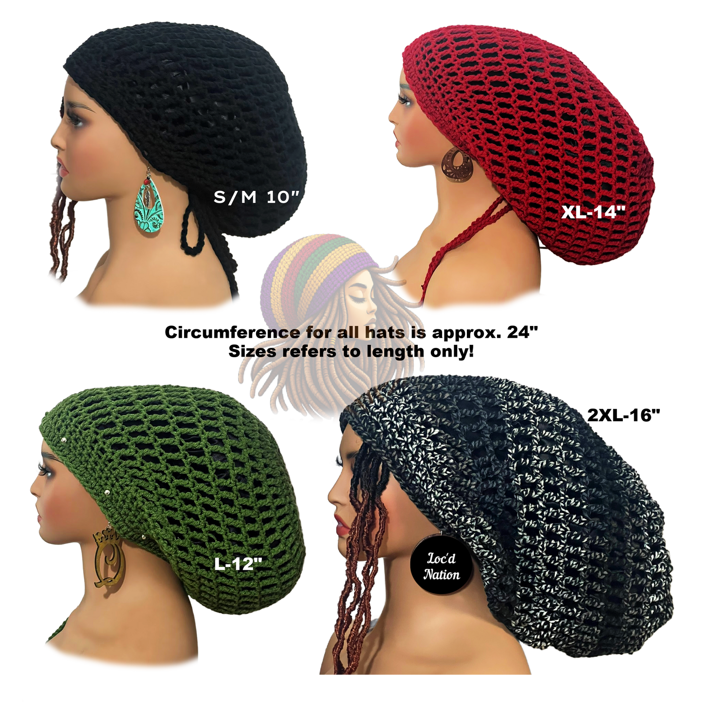 Crochet Dreadlock Tam with Drawstring, Slouchy hats for big hair, Dreads hat