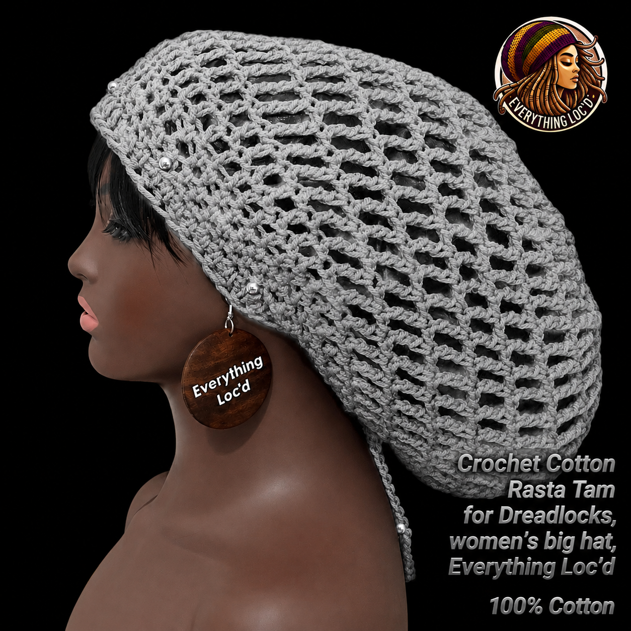 Crochet Cotton Rasta Tam for Dreadlocks, women’s big hat, Everything Locd