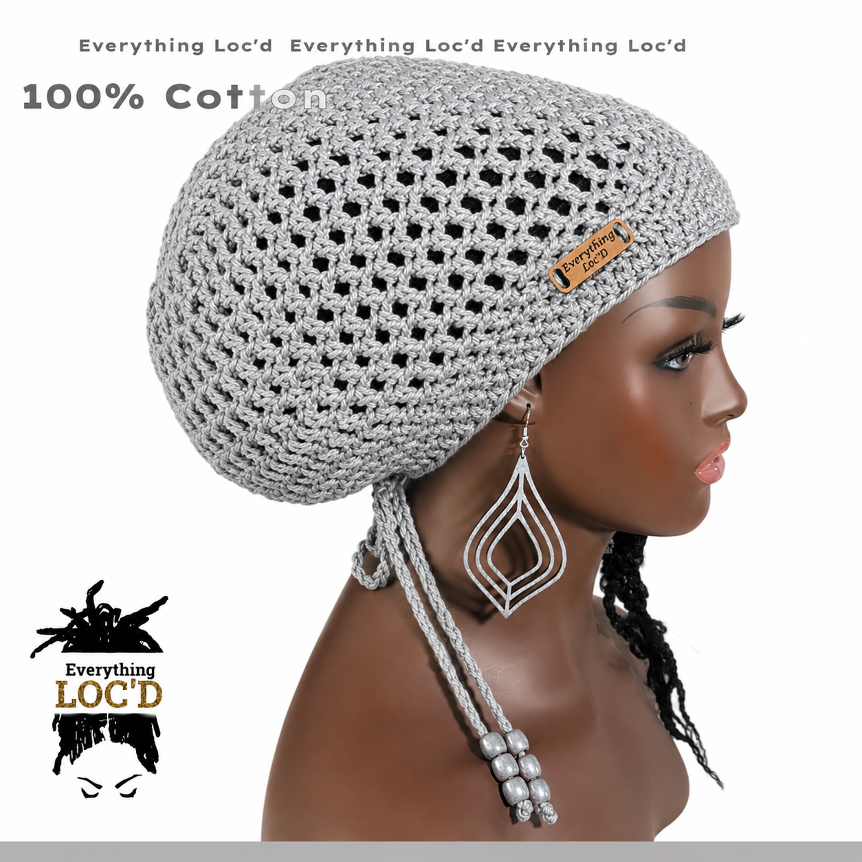 Crochet cotton green Rasta Tam for Dreadlocks, Slouchy Beanie with drawstring