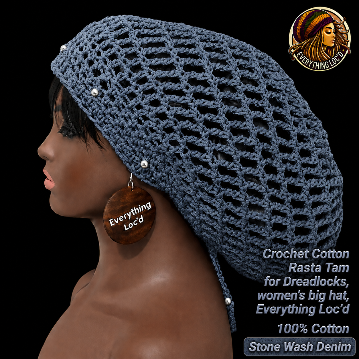 Crochet Cotton Rasta Tam for Dreadlocks, women’s big hat, Everything Locd