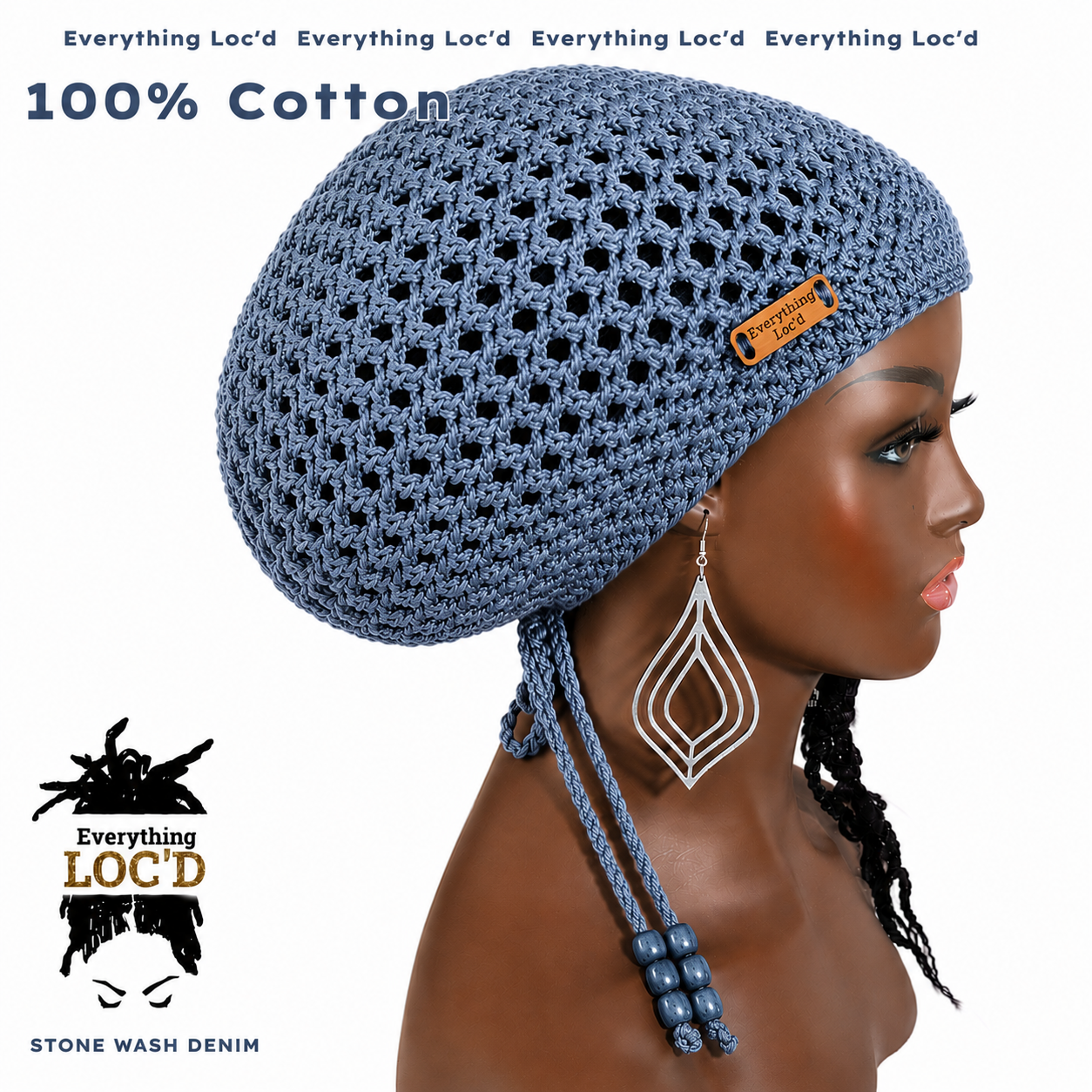 Crochet cotton green Rasta Tam for Dreadlocks, Slouchy Beanie with drawstring
