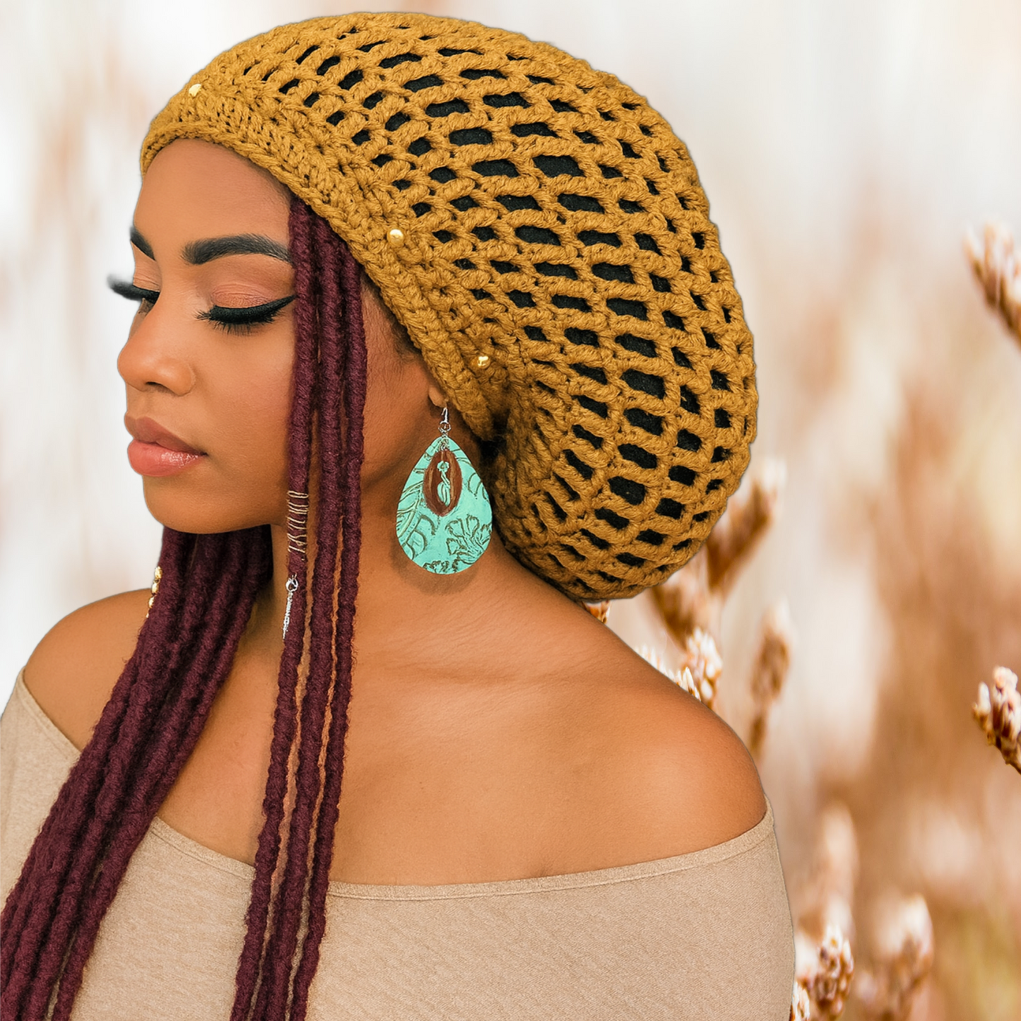 Dreadlock Tam with drawstring, Slouchy Tam for Locs, Dreads & Braids, Crochet Rasta dreads hat (Copy)