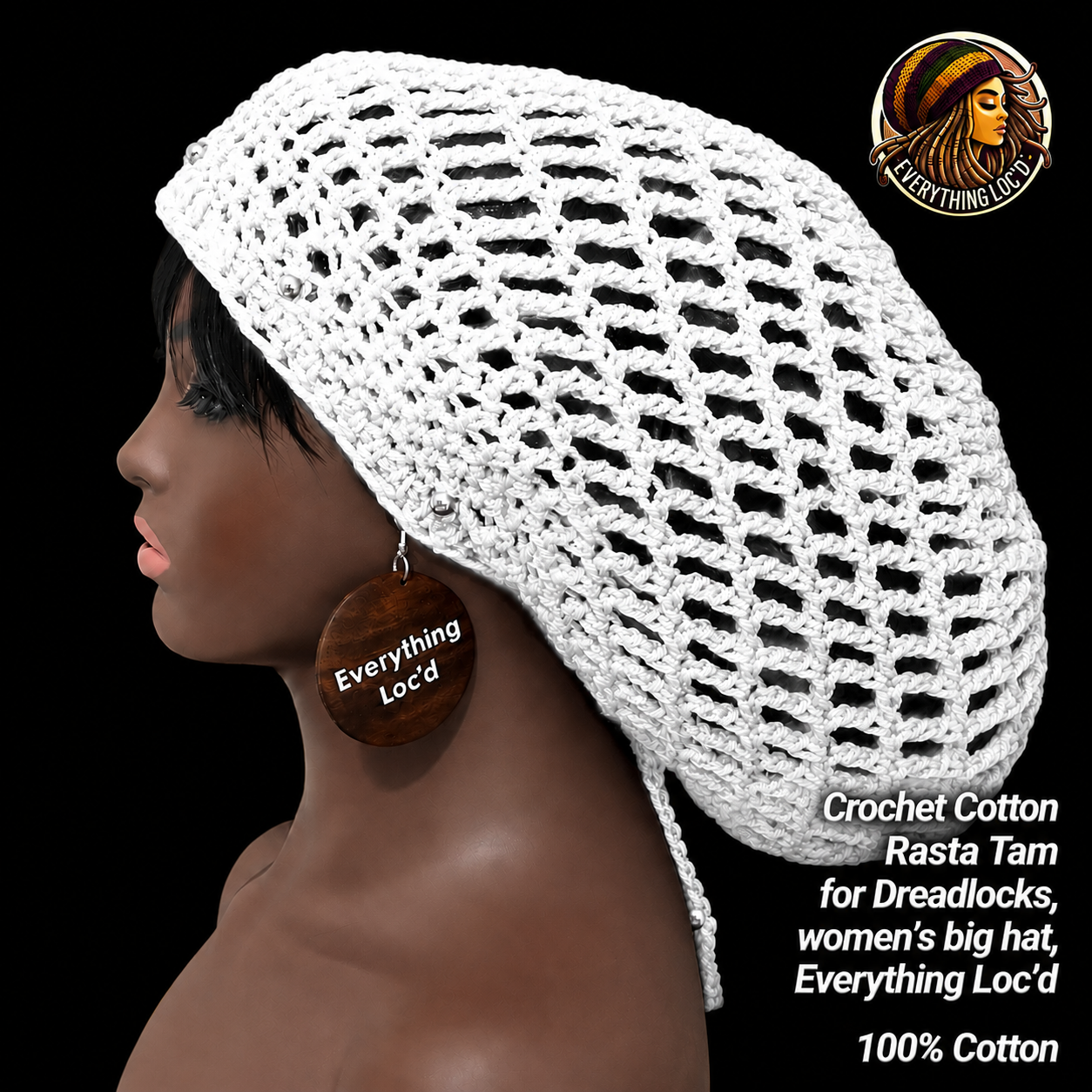 Crochet Cotton Rasta Tam for Dreadlocks, women’s big hat, Everything Locd