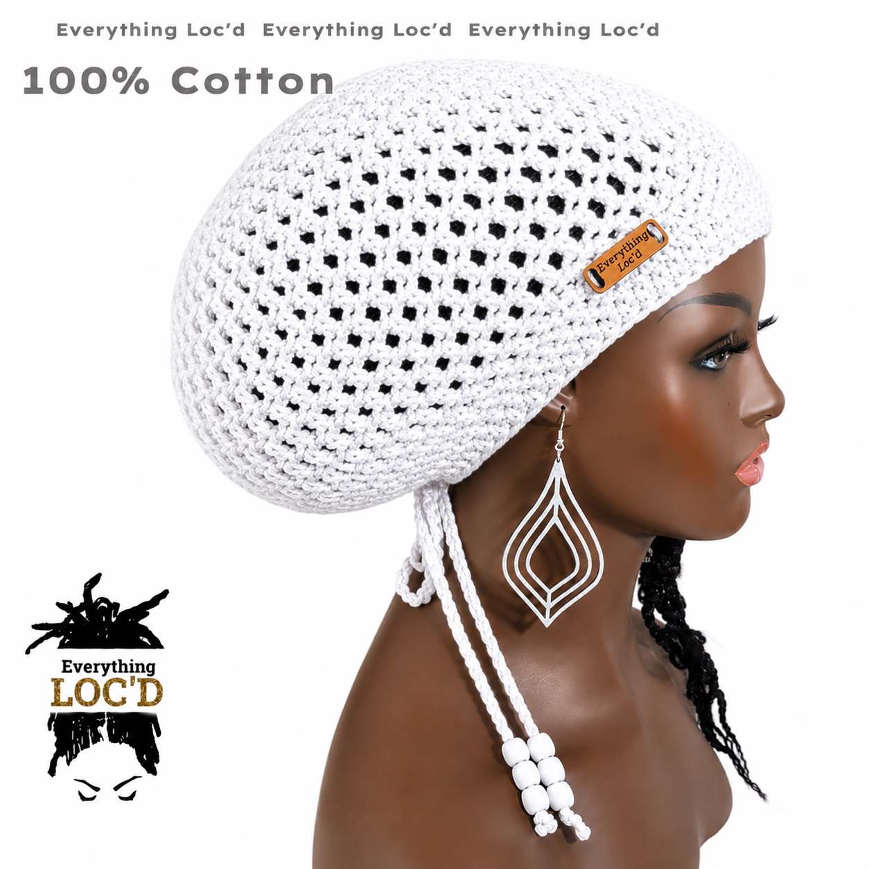 Crochet cotton green Rasta Tam for Dreadlocks, Slouchy Beanie with drawstring