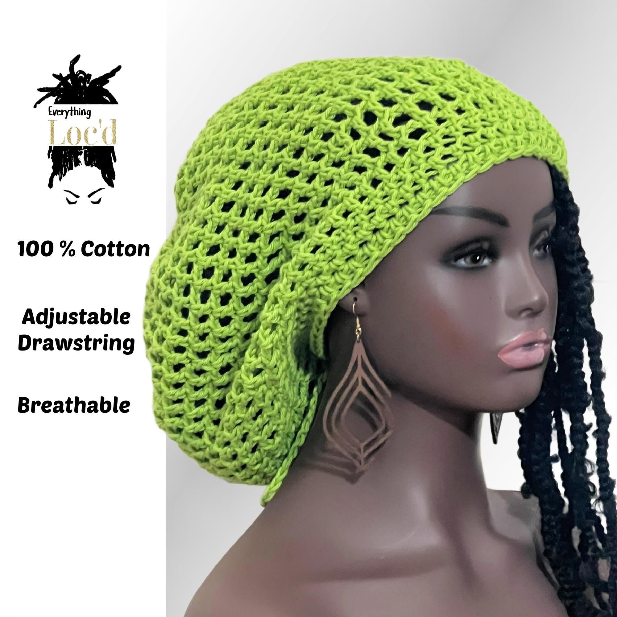 Crochet Cotton Slouchy Beanie: Lime Green Dreadlock Hat