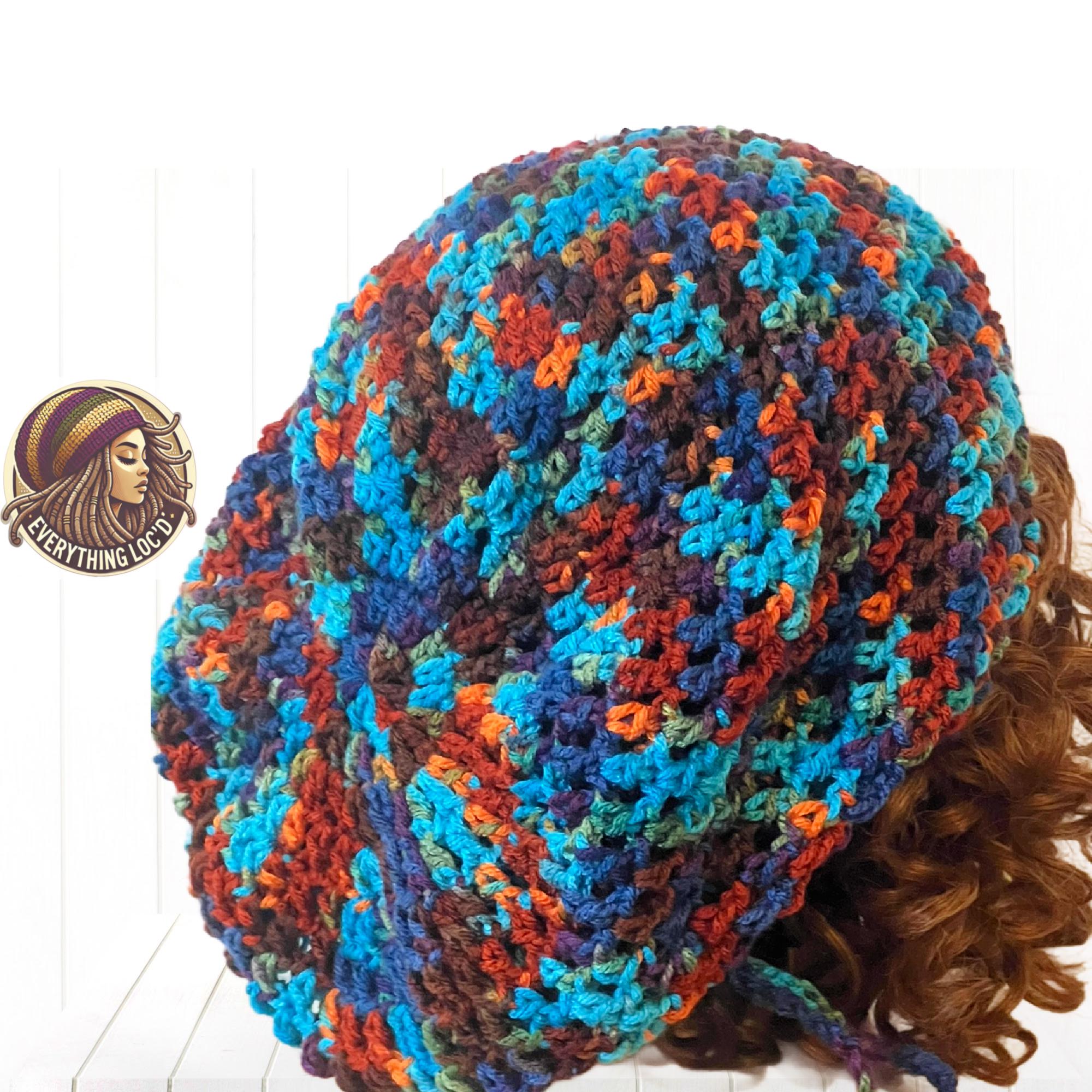 Crochet dreadlock tam with drawstring, colorful Slouchy hat, Handmade Rasta cap, Everything Locd,