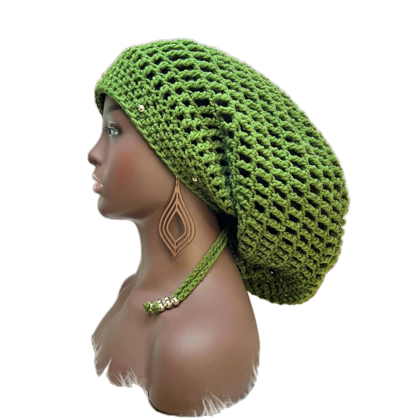Dreadlock Tam with drawstring, Big Hair Slouchy Tam for Locs, Dreads & Braids, Crochet Rasta dreads hat