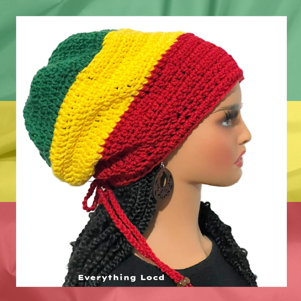 Crochet Slouchy Beanie Red Yellow Green, Ethiopian Rasta Slouch Hat, Everything Locd,