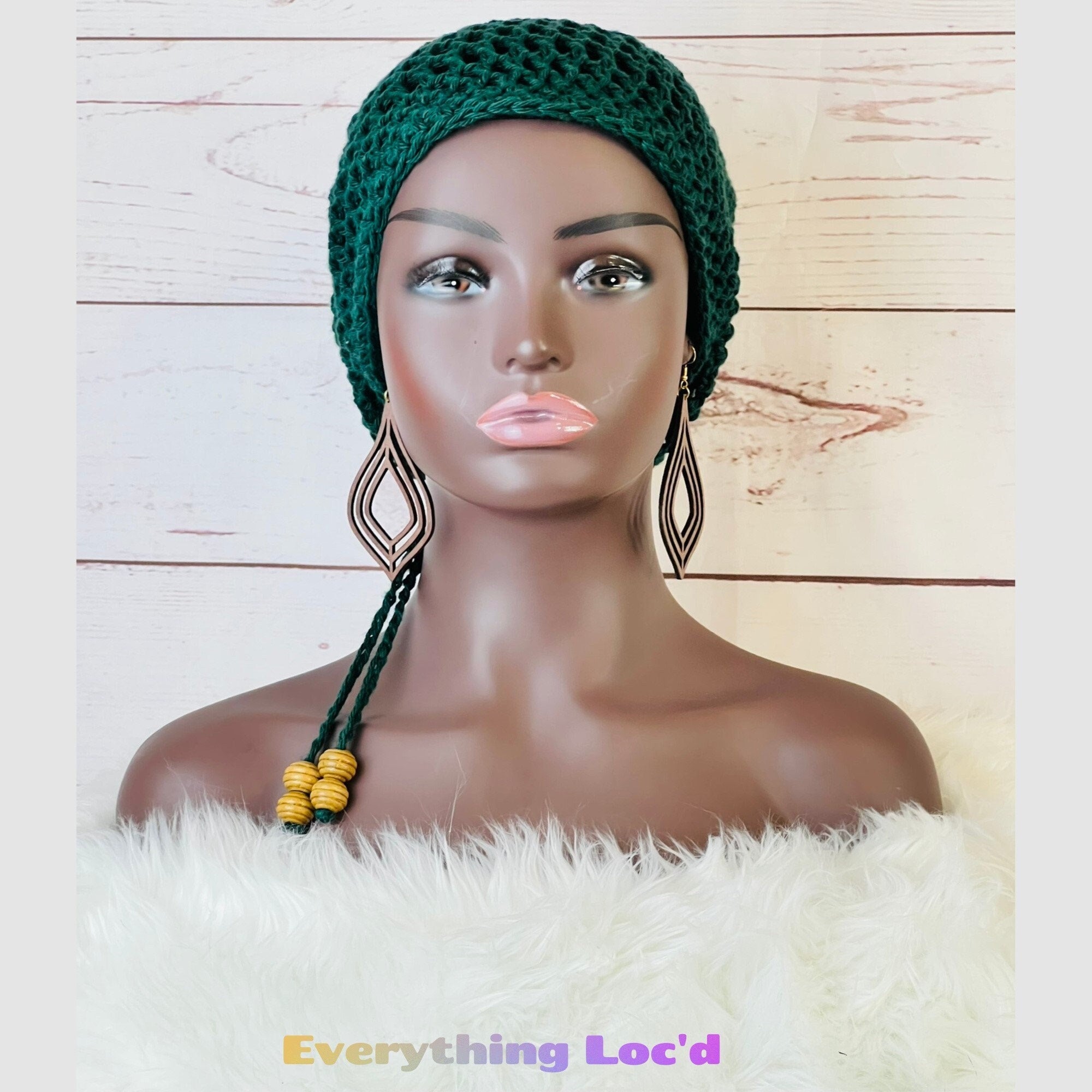 Crochet cotton green Rasta Tam for Dreadlocks, Slouchy Beanie with drawstring