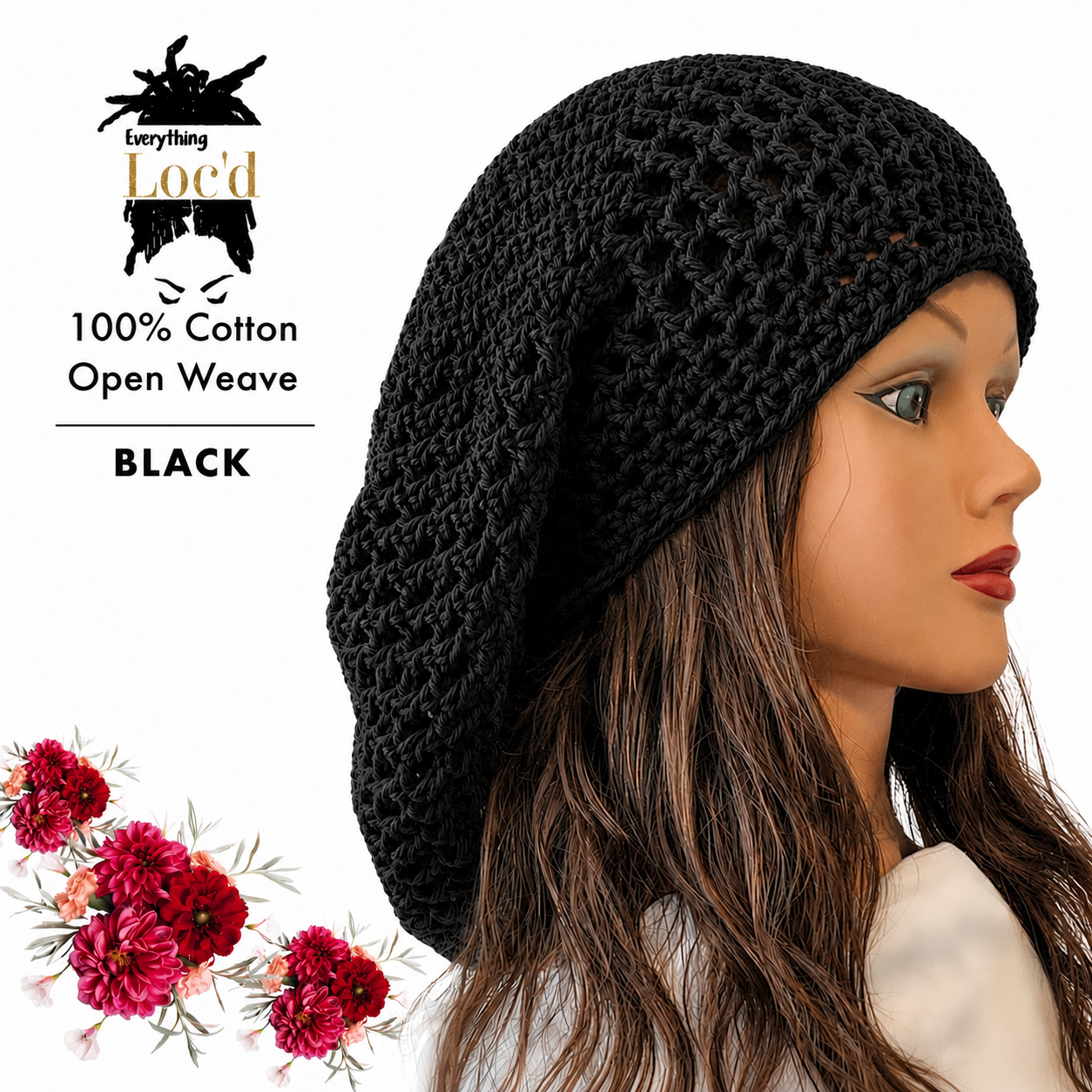 Crochet Cotton Rasta Tam with drawstring, Olive Green dreadlock hat, Everything Locd