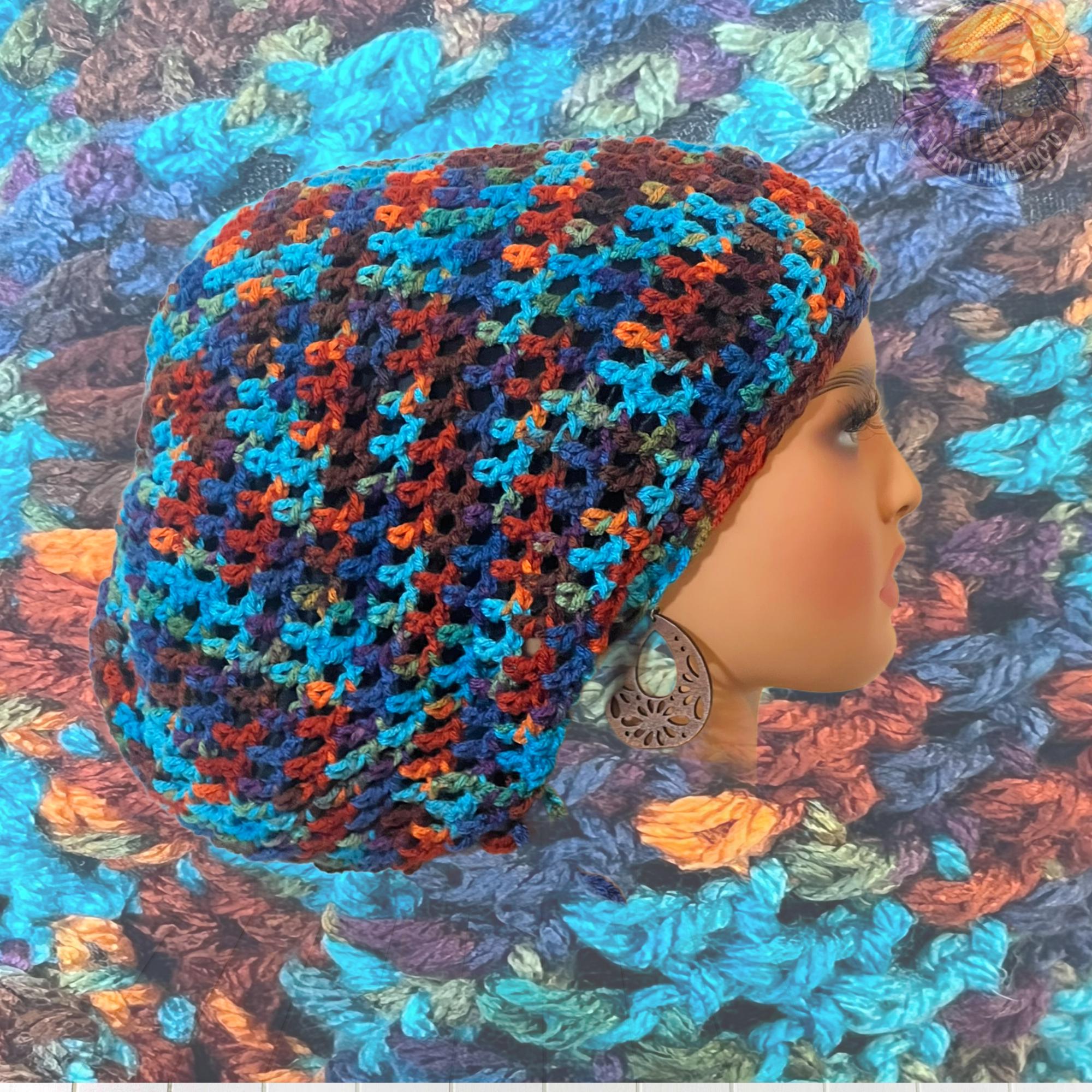 Crochet dreadlock tam with drawstring, colorful Slouchy hat, Handmade Rasta cap, Everything Locd,