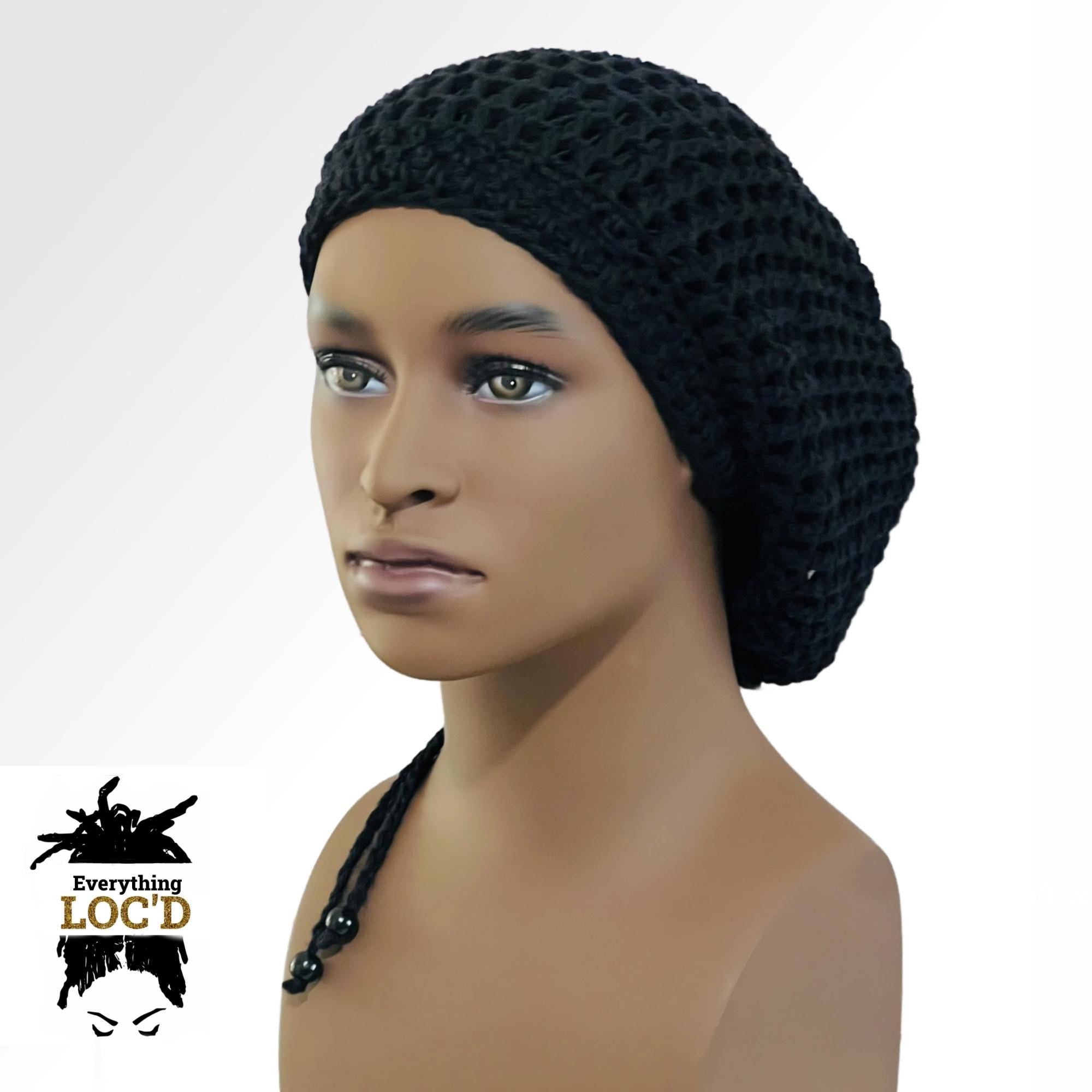 Crochet Oversized Black Cotton Men Rasta Tam for Dreadlocks, Slouchy Beanie, Gift for men or women, big hat with drawstring, Everything Locd