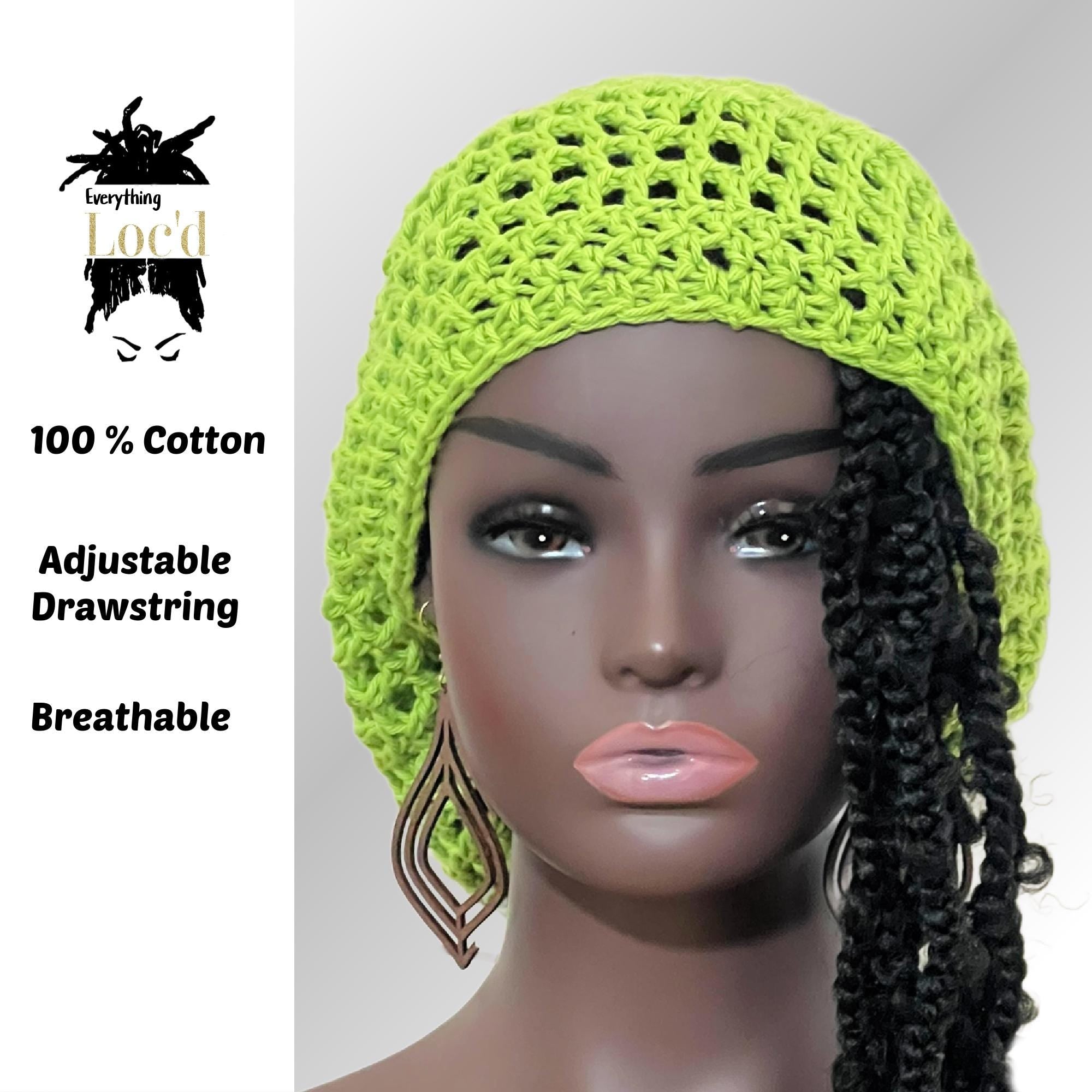 Crochet Cotton Slouchy Beanie: Lime Green Dreadlock Hat