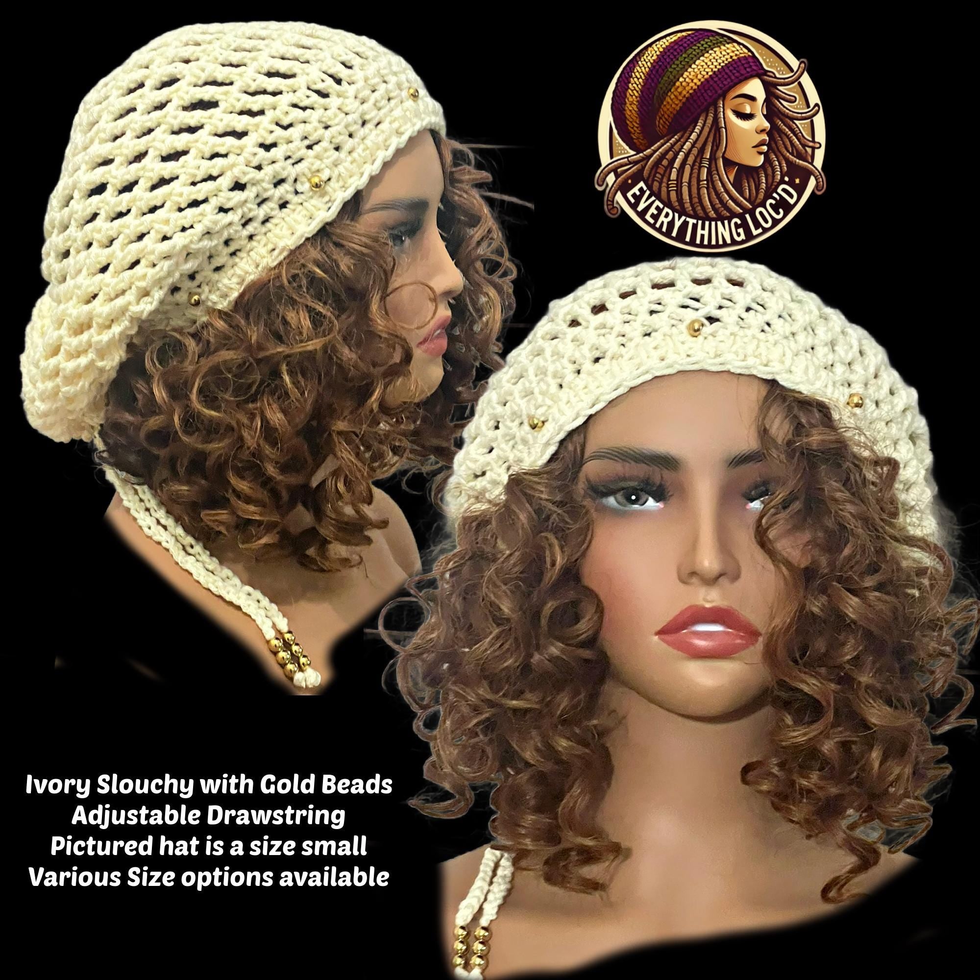 Crochet Dreadlock Tam with drawstring, Slouchy Rasta Beanie, Everything Locd