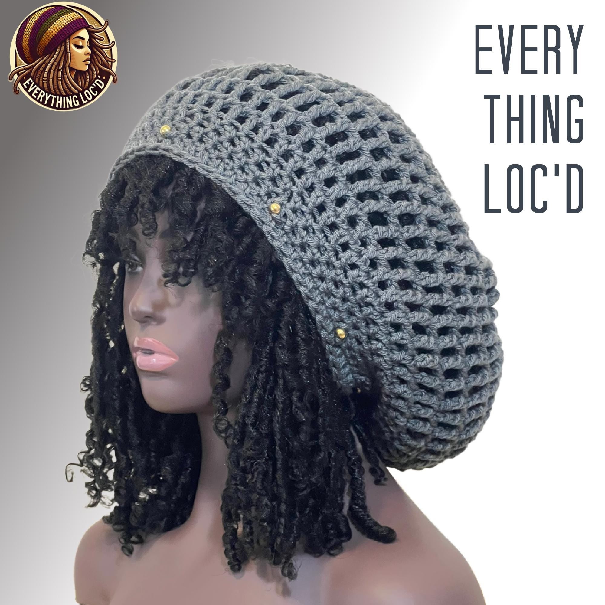 Crochet dreadlock Tam Hat with drawstring, Grey Slouchy Crocheted Rasta beanie added beads, Everything Locd
