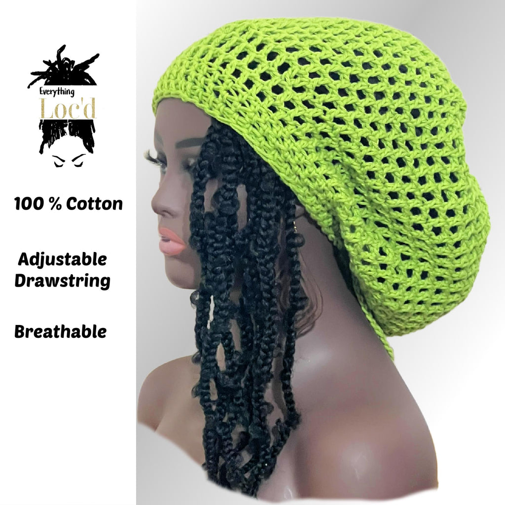 Crochet Cotton Slouchy Beanie: Lime Green Dreadlock Hat