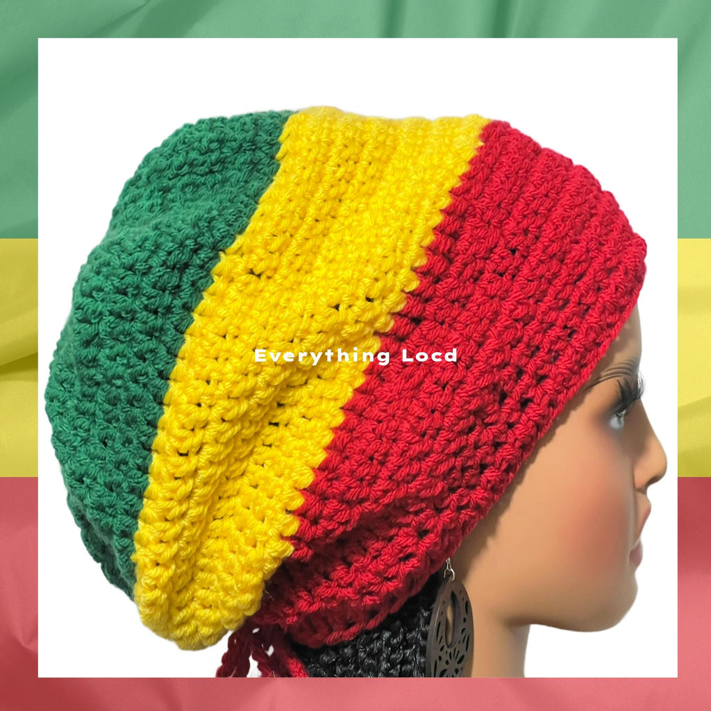 Crochet Slouchy Beanie Red Yellow Green, Ethiopian Rasta Slouch Hat, Everything Locd,