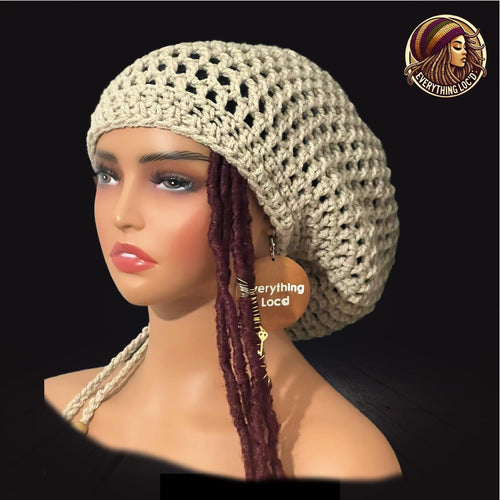 Chunky Rasta Tam with drawstring, Crocheted Slouchy Beanie, Multiple Colors, Everything Locd