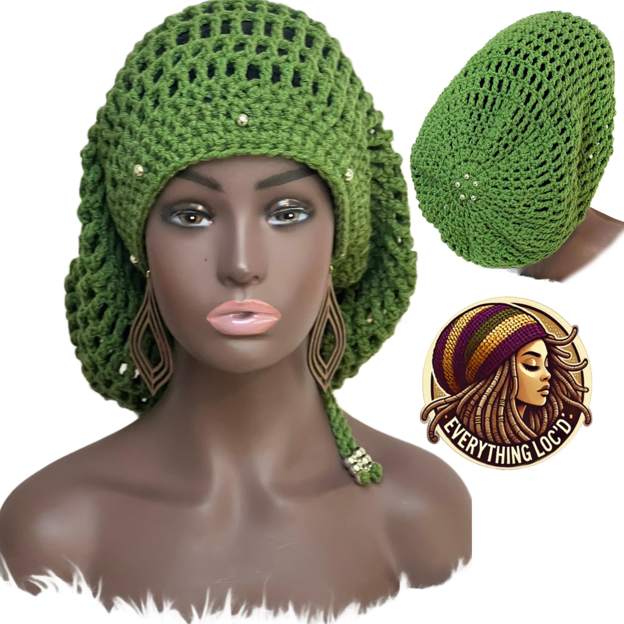 Crochet Dreadlock Tam with drawstring, Slouchy Rasta Beanie, Everything Locd
