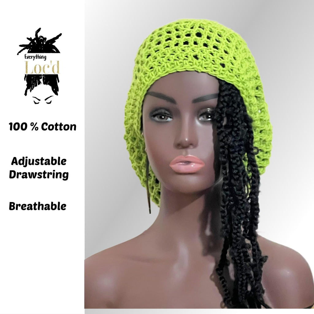 Crochet Cotton Slouchy Beanie: Lime Green Dreadlock Hat