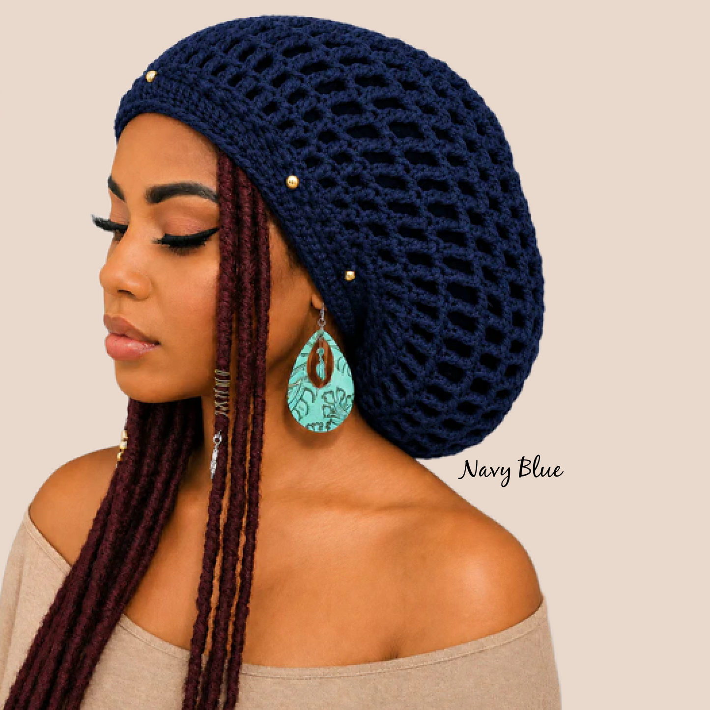 Dreadlock Tam with drawstring, Slouchy Tam for Locs, Dreads & Braids, Crochet Rasta dreads hat (Copy)
