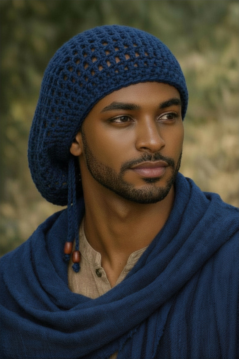 Men Cotton Rasta Tam with drawstring, Dreadlock Slouchy Beanie, Unisex dreads hat
