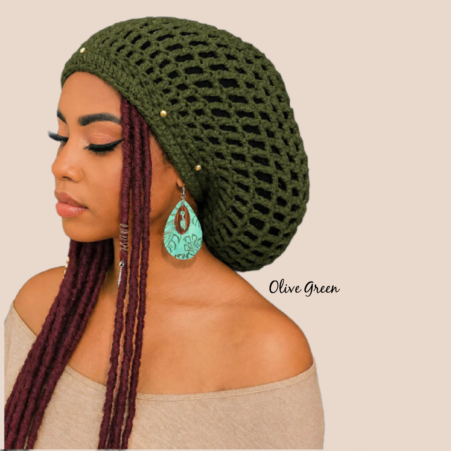 Dreadlock Tam with drawstring, Slouchy Tam for Locs, Dreads & Braids, Crochet Rasta dreads hat (Copy)