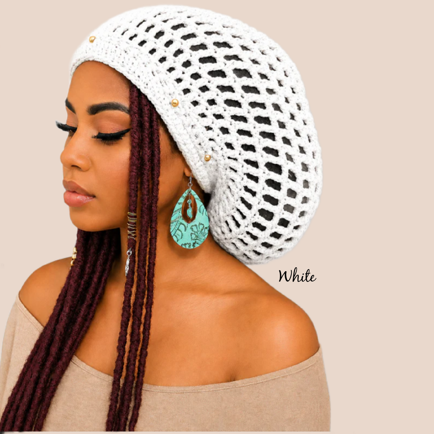 Dreadlock Tam with drawstring, Slouchy Tam for Locs, Dreads & Braids, Crochet Rasta dreads hat (Copy)
