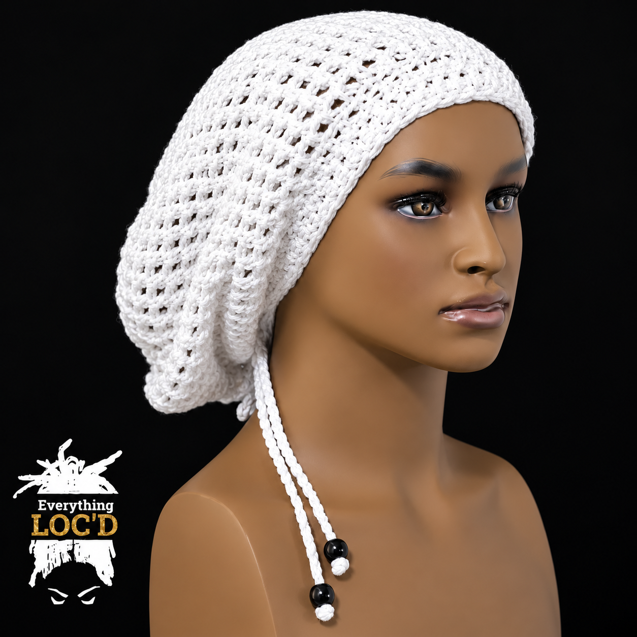 Crochet Oversized Black Cotton Men Rasta Tam for Dreadlocks, Slouchy Beanie, Gift for men or women, big hat with drawstring, Everything Locd
