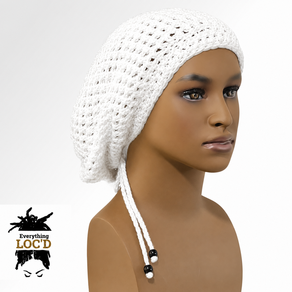 Crochet Oversized Black Cotton Men Rasta Tam for Dreadlocks, Slouchy Beanie, Gift for men or women, big hat with drawstring, Everything Locd